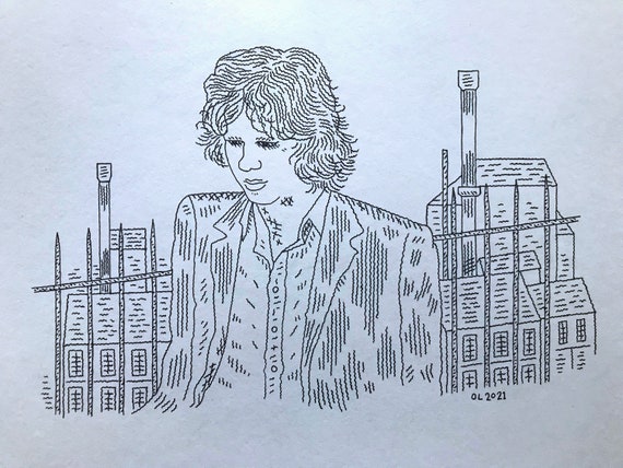 Nick Drake, original drawing, hand drawn art, portrait, by Oliver Lake 1 of 5