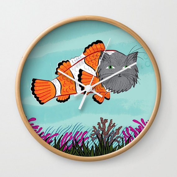 Catfish - wall clock - Nursery Decor- children's illustrated wall clocks - by Oliver Lake - iOTA iLLUSTRATiON
