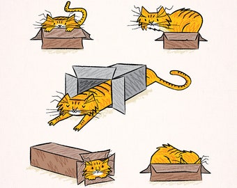 Marmalade, cats in boxes, animal art poster print by Oliver Lake - iOTA iLLUSTRATiON