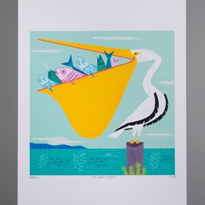 The Greedy Pelican Childrens decor limited edition animal art poster print iOTA iLLUSTRATiON image 1