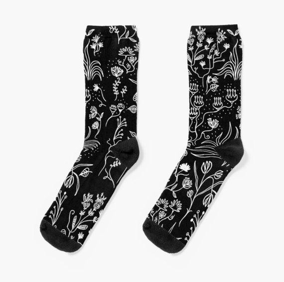 Plant Lyfe Socks - Black And White Socks - Illustrated Socks - Unisex Socks - Unisize Socks - Men'S Socks Women'S Socks By Oliver Lake