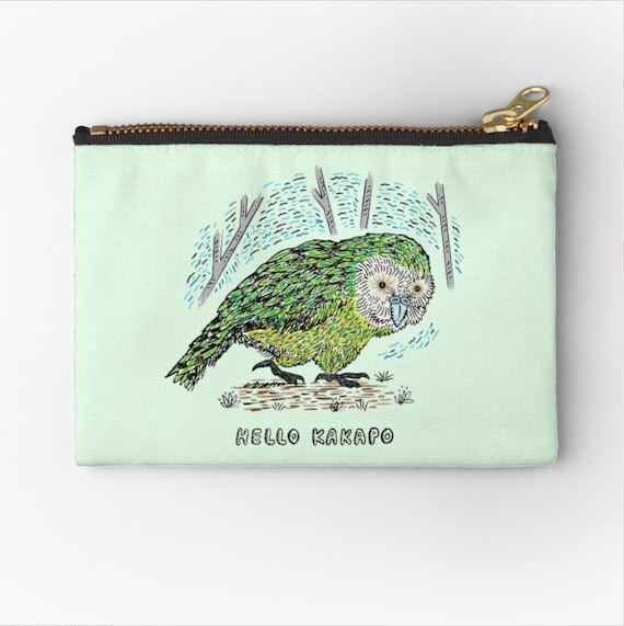 Hello Kakapo - coin purse - zipper pouch - pencil case - make up bag - 6" x 4" / 9.5" x 6" / 12.4" x 8.5" Oliver Lake iOTA iLLUSTRATiON