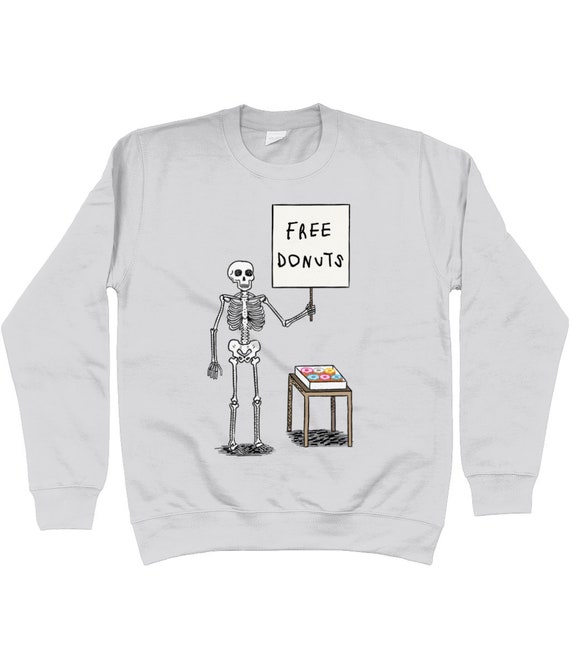 Donuts and Death, sweatshirt, skeleton, funny illustrated apparel