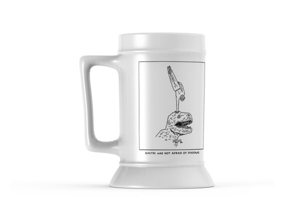Dimitri And Tatiana, Dinosaur Beer Stein Mug, two designs on one mug, by Oliver Lake