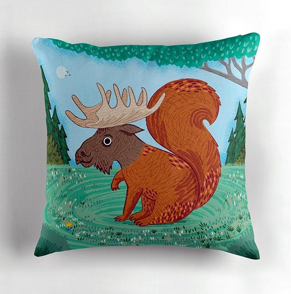 The Squoose - squirrel / moose - Pillow Cover / Throw Cushion Cover - Nursery Decor - Children's room - (16" x 16") by Oliver Lake