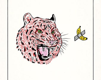 The Red Tiger - absurd art, funny comic art - illustration - animal art poster print by Oliver Lake