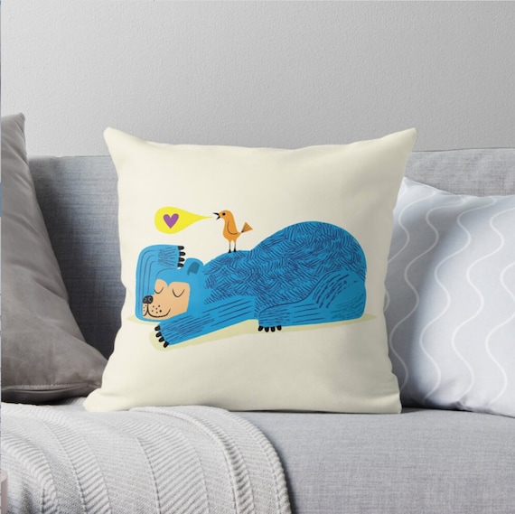 The Bear and The Bird - Children's Decor - Throw Pillow / Cushion Cover (16" x 16") iOTA iLLUSTRATION