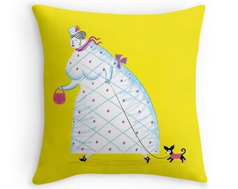 Big Girl - Yellow illustrated Cushion cover / Throw Pillow cover (16" x 16") by Oliver Lake