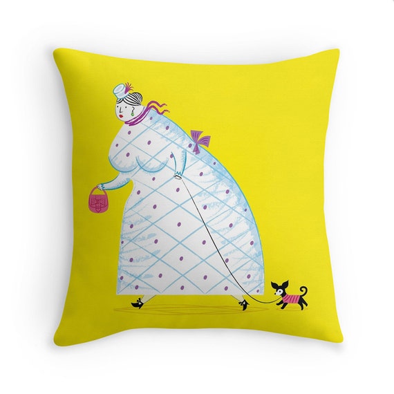 Big Girl - Yellow illustrated Cushion cover / Throw Pillow cover (16" x 16") by Oliver Lake