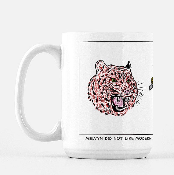 Tiger mug, The Red Tiger, deluxe ceramic mug, large size mug, 15 Oz, funny comic mugs, absurd art, animal mug by Oliver Lake