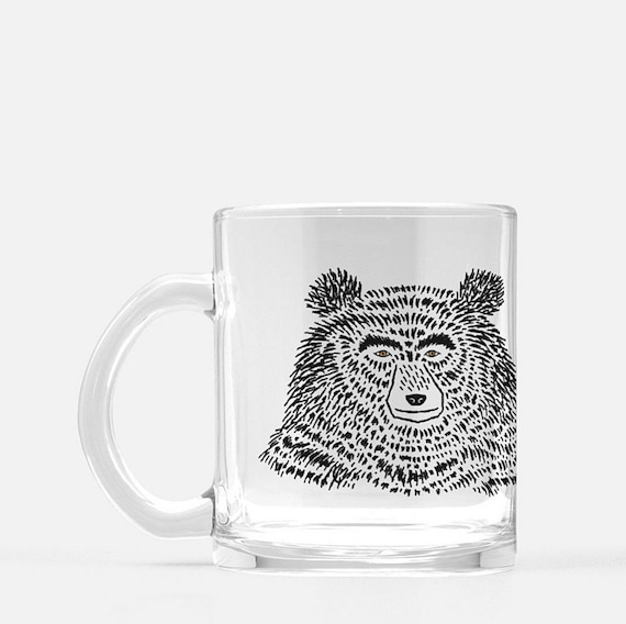 The Bear - glass mug - animal design - illustrated mug by Oliver Lake