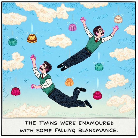 Falling Blancmange - single panel comic - limited edition art print by Oliver Lake - iOTA iLLUSTRATION