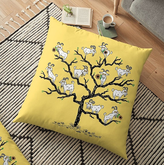 The Goat Tree, Floor Pillow Cover,  35.5 inch x 35.5 inch by Oliver Lake