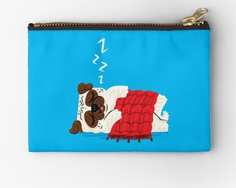 Pug in a Rug - zipper pouch - zip pouch - pencil case - make up bag - 6" x 4"  / 9.5" x 6" / 12.4" x 8.5" by Oliver Lake iOTA iLLUSTRATiON