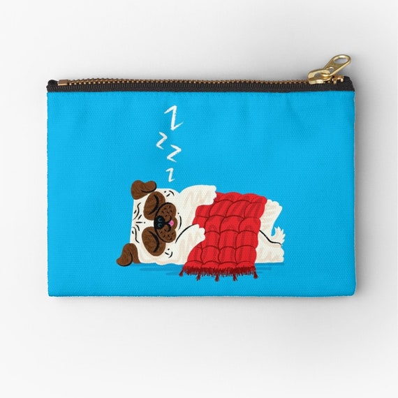 Pug in a Rug - zipper pouch - zip pouch - pencil case - make up bag - 6" x 4"  / 9.5" x 6" / 12.4" x 8.5" by Oliver Lake iOTA iLLUSTRATiON