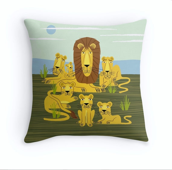 The Laid Back Lions - illustrated Cushion cover / Throw Pillow cover (16" x 16") by Oliver Lake