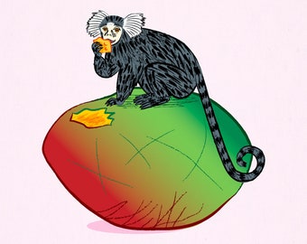 The Marmoset and the Mango - Animal Art Poster Print by Oliver Lake