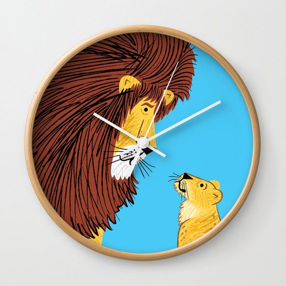 Listen To The Lion - wall clock - children's illustrated wall clocks - by Oliver Lake - iOTA iLLUSTRATiON