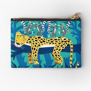 The Leopards and the Lemurs - zipper pouch - pencil case - make up bag - 6" x 4"  / 9.5" x 6" / 12.4" x 8.5" Oliver Lake