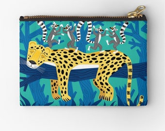 The Leopards and the Lemurs - zipper pouch - pencil case - make up bag - 6" x 4"  / 9.5" x 6" / 12.4" x 8.5" Oliver Lake