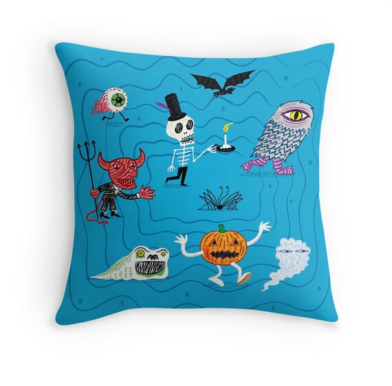 The Halloween Parade - illustrated Cushion Cover / Throw Pillow (16" x 16") by Oliver Lake