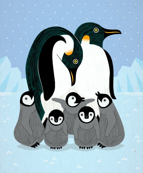 iOTA iLLUSTRATION - The Emperor's Creche - illustrated childrens - Animal Art - Limited Edition Print