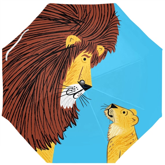 Listen To The Lion Umbrella - Auto-Foldable - 37.4 Inch (W) X 24.4 Inch (H) by Oliver Lake iOTA iLLUSTRATiON