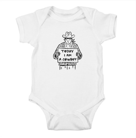 Today I am a Cowboy - Baby Bodysuit - Baby One Piece - white - light pink - red - light blue - royal blue - kelly green - iOTA iLLUSTRATION