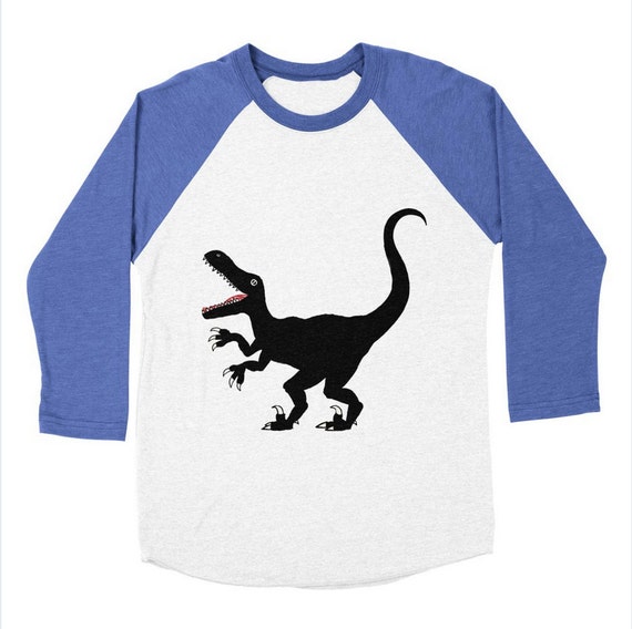 RAPTOR - Dinosaur - Long Sleeve Baseball - Triblend  T-Shirt / Tee - Mens / Womens T-shirt / Tee - iOTA iLLUSTRATiON