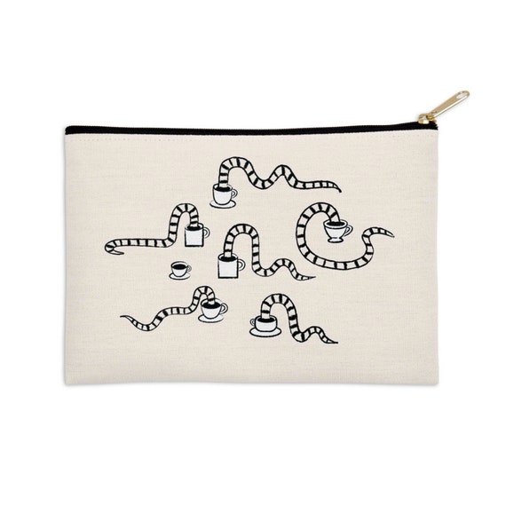 Some Snakes Love Coffee - pencil case - zip pouch - make up bag -  8.5" x 6" / 12.5" x 8.5" by Oliver Lake