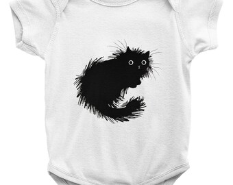 Moggy (No.2) - Baby One Piece Bodysuit Vest - Infant Baby Rib Bodysuit - Iota Illustration