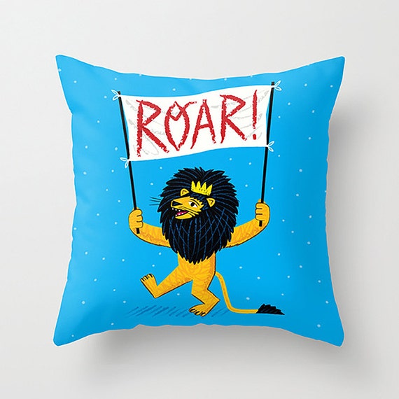 ROAR! - Childrens Decor - Nursery room - lion - illustrated Cushion Cover / Throw Pillow (16" x 16") by Oliver Lake