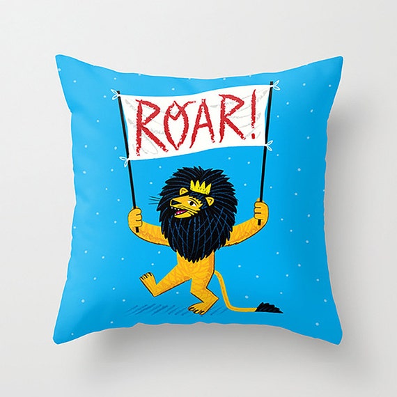 ROAR! - Childrens Decor - Nursery room -  lion - illustrated Cushion Cover / Throw Pillow (16" x 16") by Oliver Lake