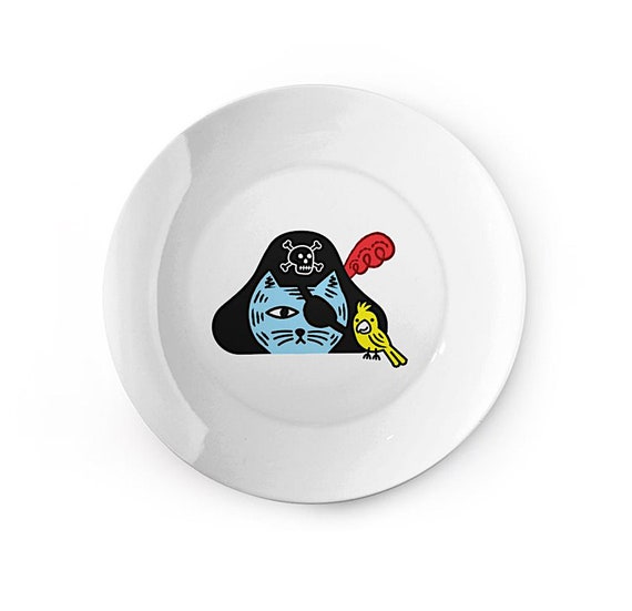 Pirate Kitty - china plate - animal design by Oliver Lake iOTA iLLUSTRATiON