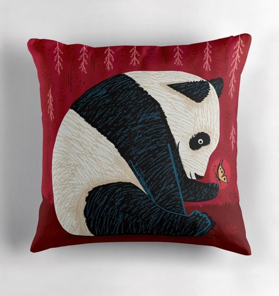 The Panda and the Butterfly - throw pillow cover / cushion cover including insert by Oliver Lake / iOTA iLLUSTRATION