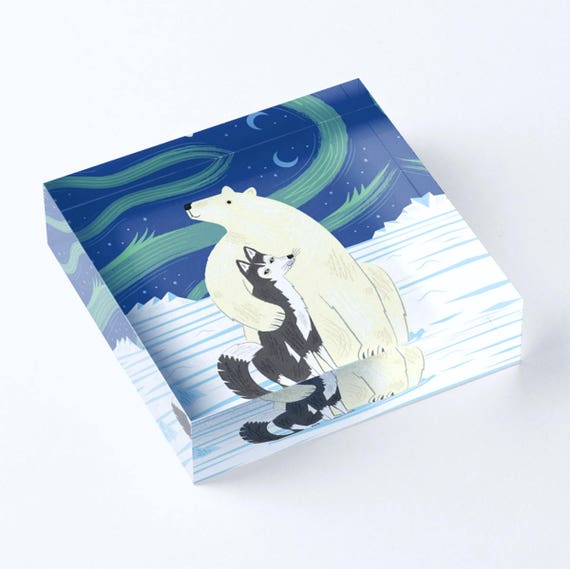 The Polar Bear and The Husky - Acrylic 'Ice' Block - Children's Decor - Kids room - Nursery Decor - 6" x 6" -  iOTA iLLUSTRATION