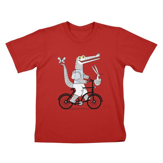 Children's T-shirt - Tee - The Crococycle - Red - Crocodile and Bicycle tee - (XS/S/L) by Oliver Lake - iOTA iLLUSTRATiON