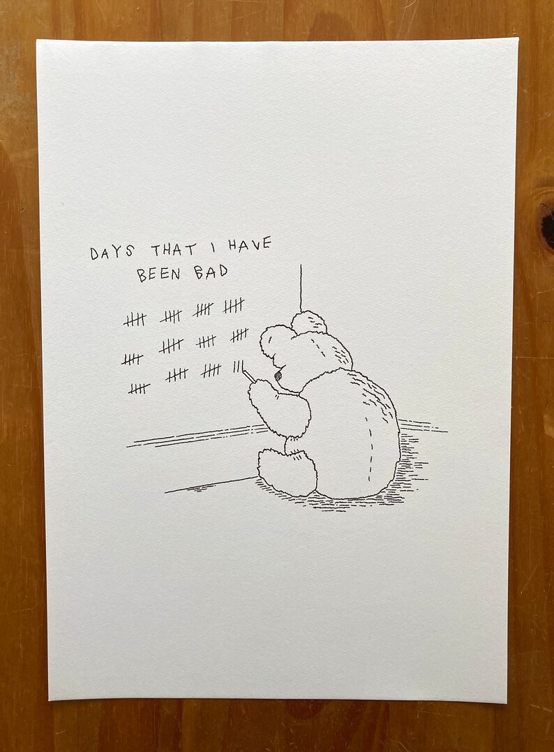 Bad Teddy, original drawing, hand drawn, Teddy Bear art, Funny illustration, by Oliver Lake 1 of 5 image 2