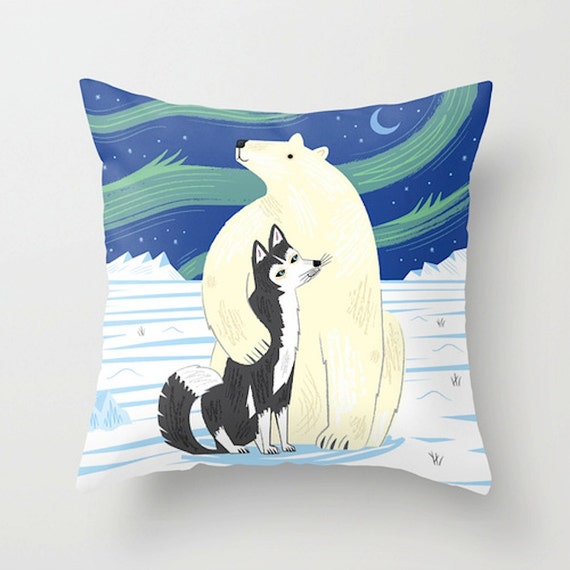 The Polar Bear and The Husky - animal friends - Throw Pillow / Cushion Cover (16" x 16") by Oliver Lake