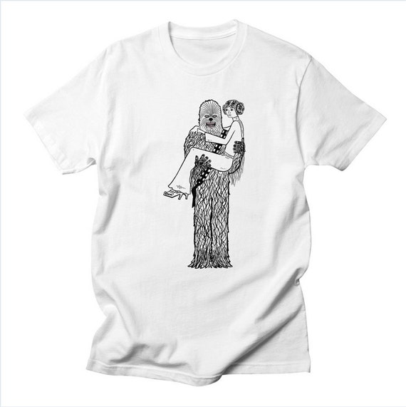 Chewy Finds a Girlfriend - Men's Star Wars inspired - white - yellow - pink - stone T-shirt / Tee by Oliver Lake iOTA iLLUSTRATiON