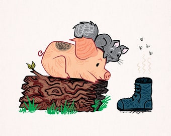 Discovered Treasure - Pig and Chinchilla - Animal Art Poster Print by Oliver Lake - iOTA iLLUSTRATiON