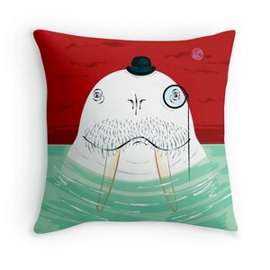 Sir Wilfred Wallace The Wonderful Walrus Children's decorative cushion cover / throw pillow cover by Oliver Lake iOTA iLLUSTRATiON image 1