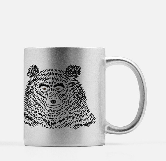 The Bear - silver ceramic mug - animal design - illustrated mug by Oliver Lake