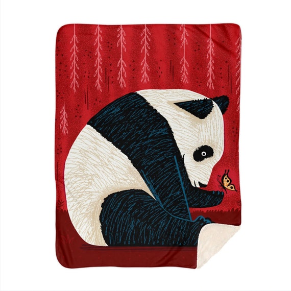 The Panda and The Butterfly, children's sherpa blanket, nursery decor, 60" x 80" by Oliver Lake