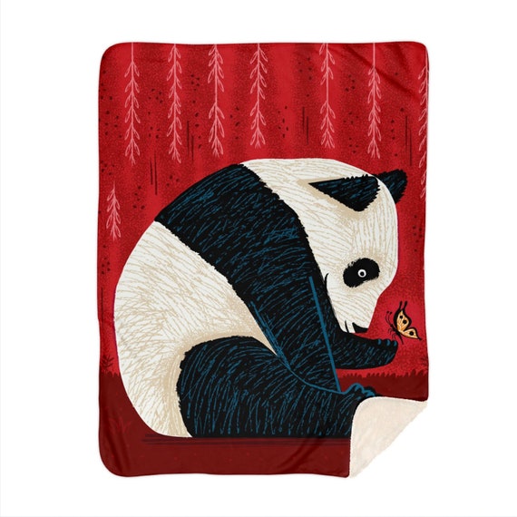 The Panda and The Butterfly, children's sherpa blanket, nursery decor, 60" x 80"  by Oliver Lake