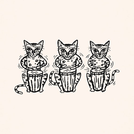 Bengal Bongos - Bengal cats drumming art print by Oliver Lake - iOTA iLLUSTRATiON