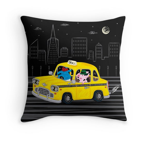 Taxi Ride, Black and Yellow,  Children's Decor,  Throw Pillow Cover, Cushion Cover, (16" x 16") by Oliver Lake