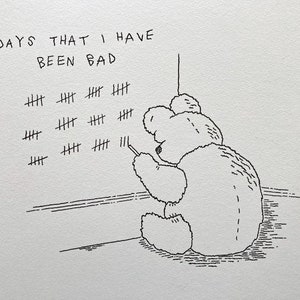 Bad Teddy, original drawing, hand drawn, Teddy Bear art, Funny illustration, by Oliver Lake 1 of 5 image 1