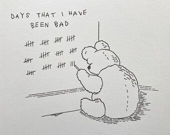 Bad Teddy, original drawing, hand drawn, Teddy Bear art, Funny illustration, by Oliver Lake 1 of 5