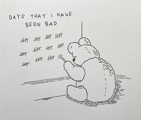 Bad Teddy, original drawing, hand drawn, Teddy Bear art, Funny illustration, by Oliver Lake 1 of 5